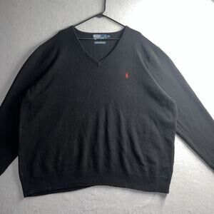 Polo Ralph Lauren 100% Lambs Wool Sweater Mens V Neck Black Size 4XB